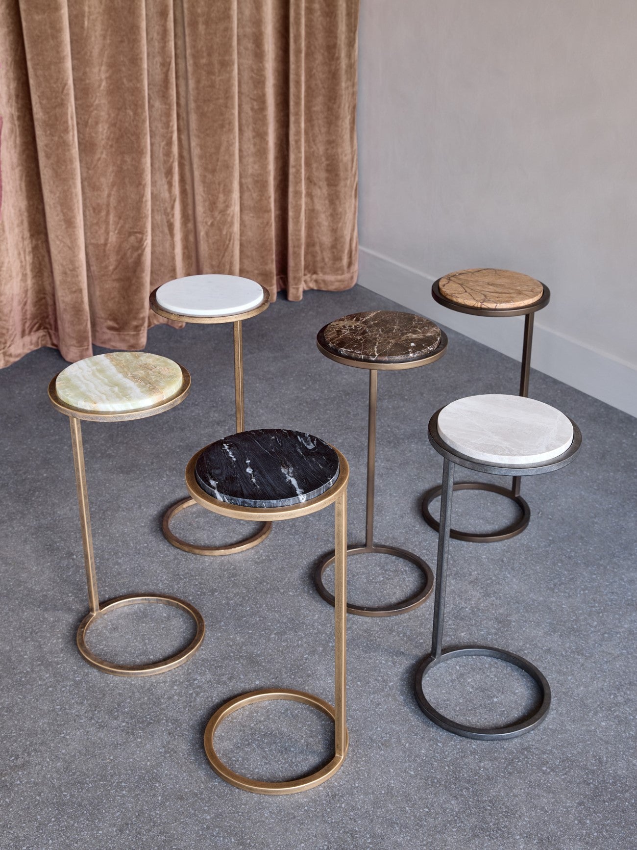 Iota Accent Table Grey Emperador Marble Aged Silver Frame