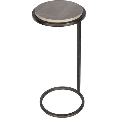 Iota Accent Table Grey Emperador Marble Aged Silver Frame