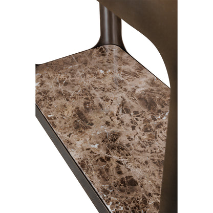 Thorpe II Smoked Bronze Metal and Glass Shelving Unit featuring Marble