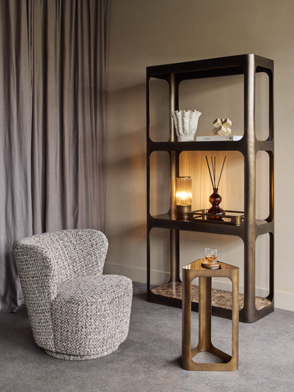 Thorpe II Smoked Bronze Metal and Glass Shelving Unit featuring Marble