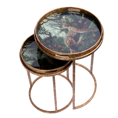 Lounging Leopard Set Of 2 Side Tray Tables