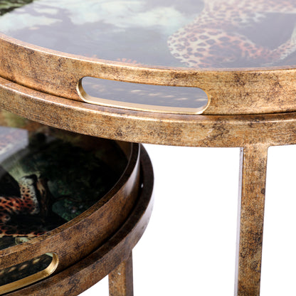 Lounging Leopard Set Of 2 Side Tray Tables