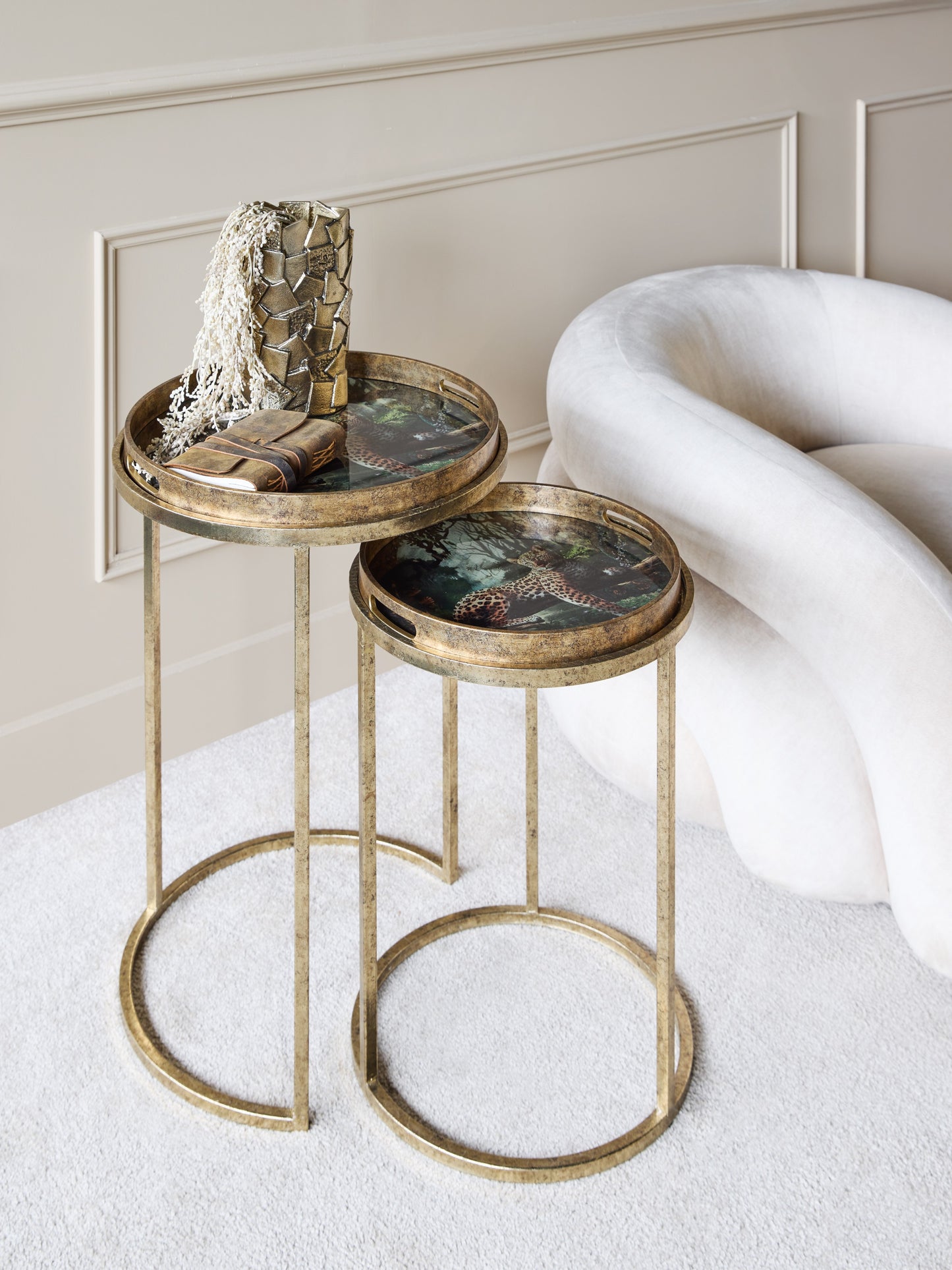 Lounging Leopard Set Of 2 Side Tray Tables