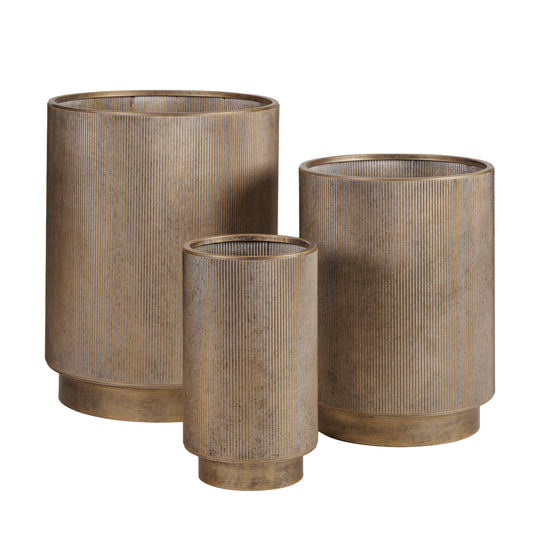 Belvedere Aged Gold Set Of 3 Floor Planters