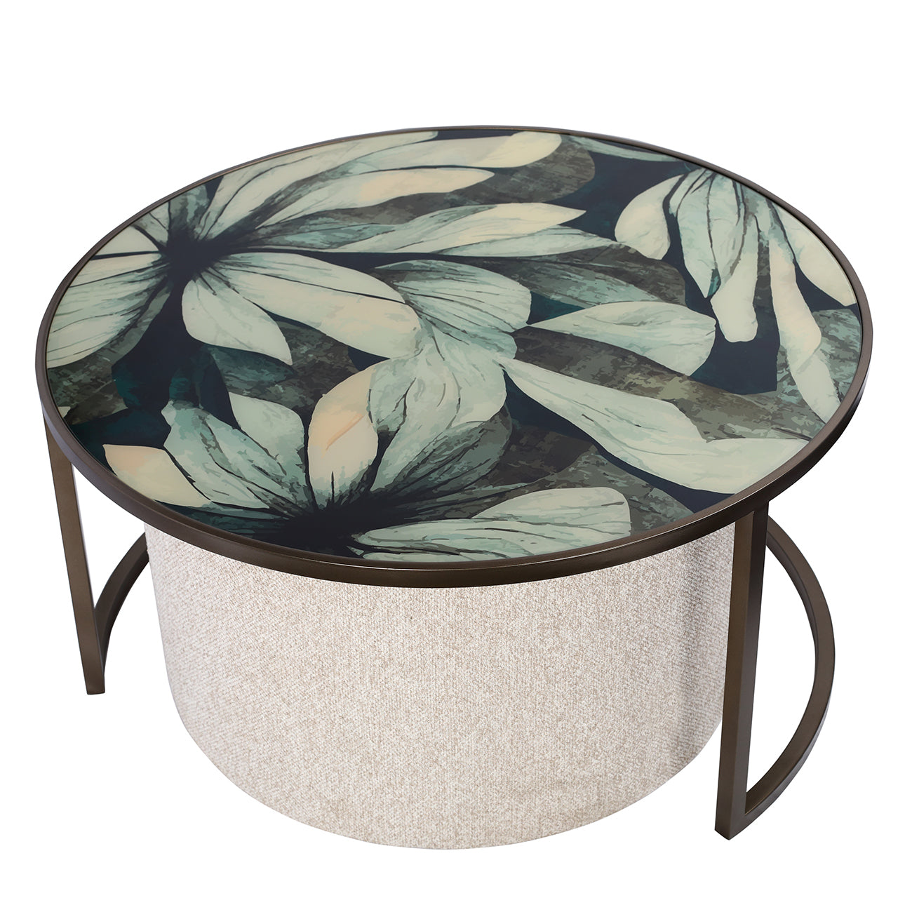 Savanna Leaf Coffee Table & Nesting Pouffe