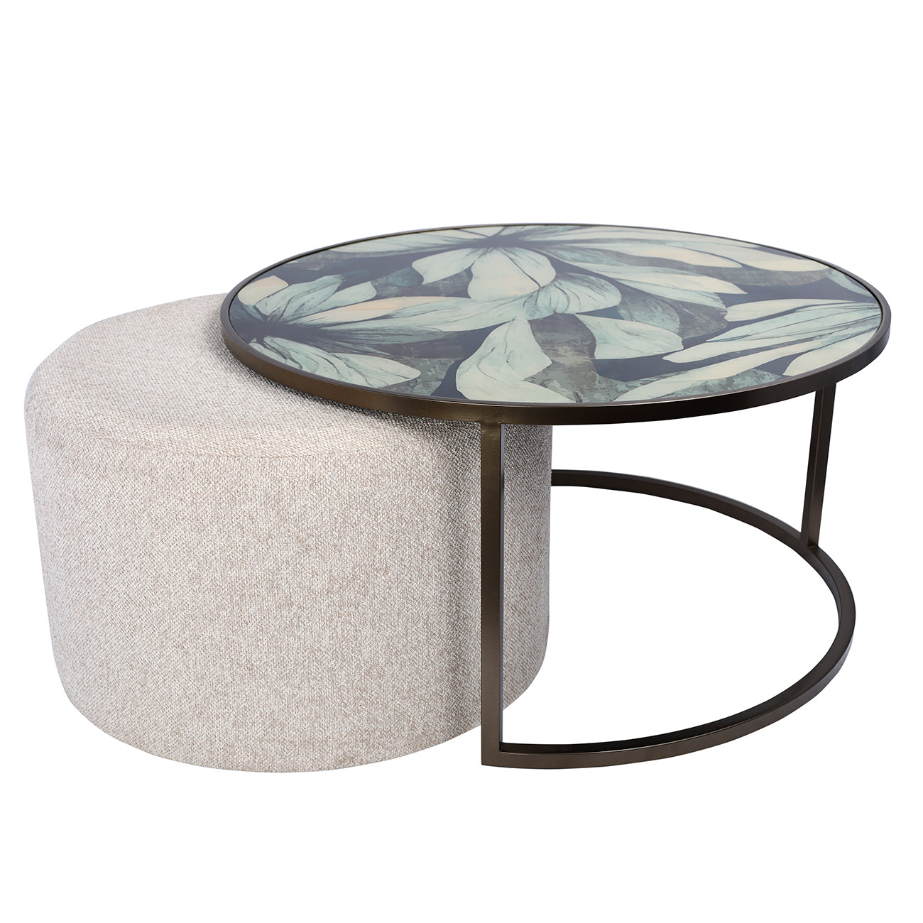 Savanna Leaf Coffee Table & Nesting Pouffe