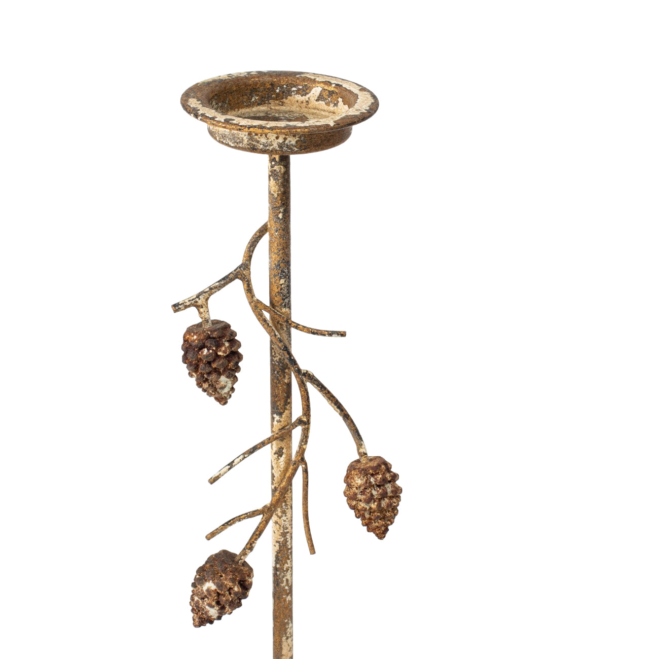 Aurelle Candle Holder with Pinecone Branches Rustic Gold Small