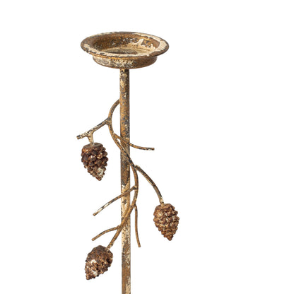 Aurelle Candle Holder with Pinecone Branches Rustic Gold Small