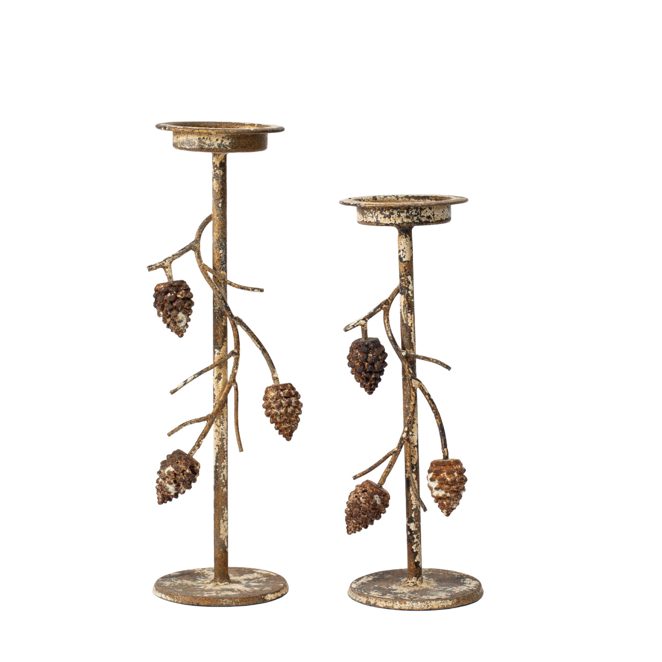 Aurelle Candle Holder with Pinecone Branches Rustic Gold Small
