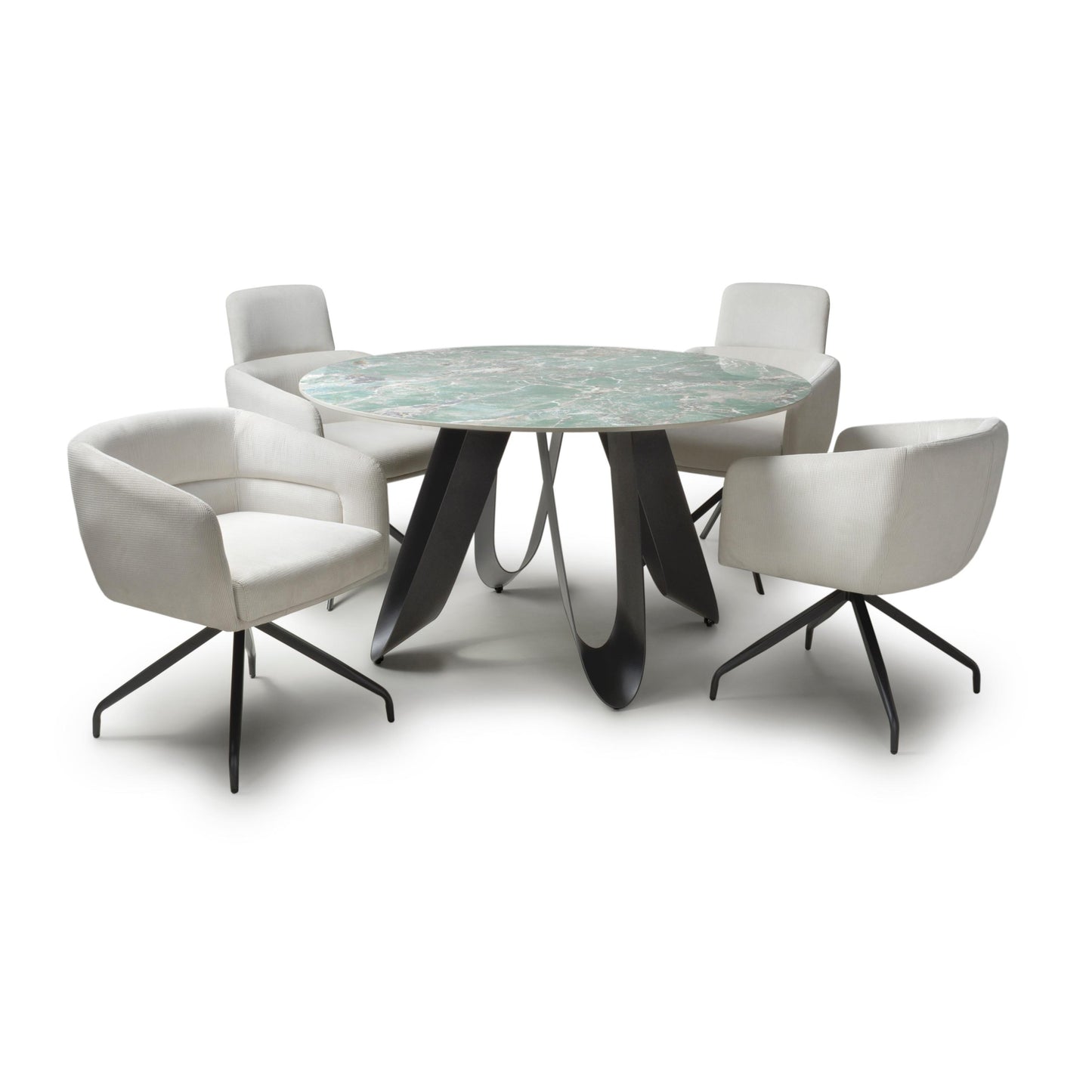 Osaka Round Green & 4 Artemis White Dining Set