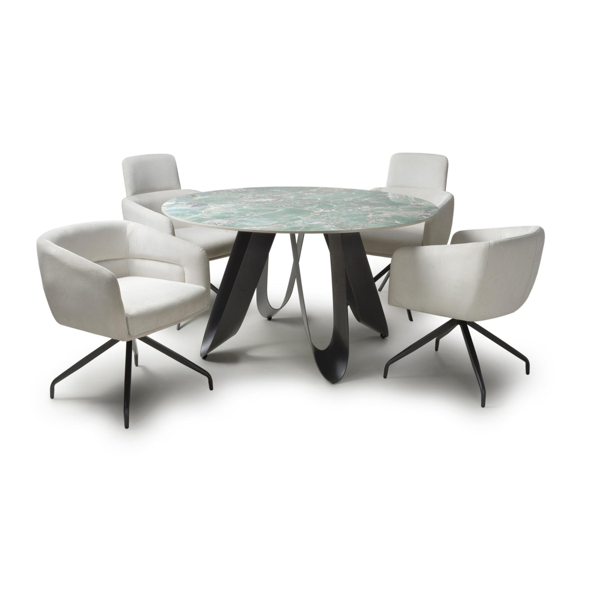 Osaka Round Green & 4 Artemis White Dining Set