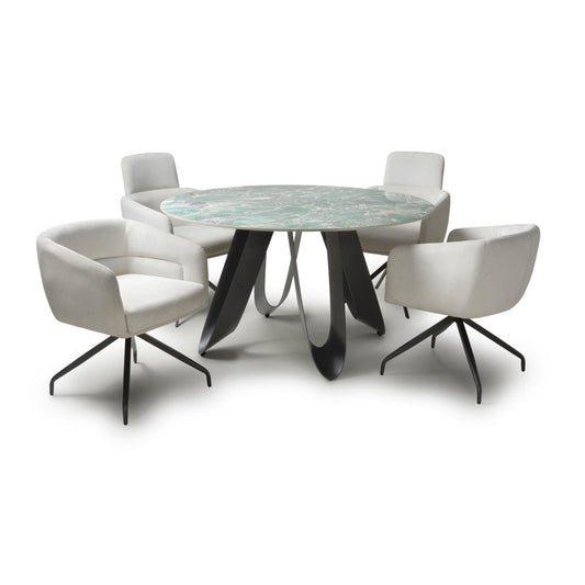 Osaka Round Green & 4 Artemis White Dining Set