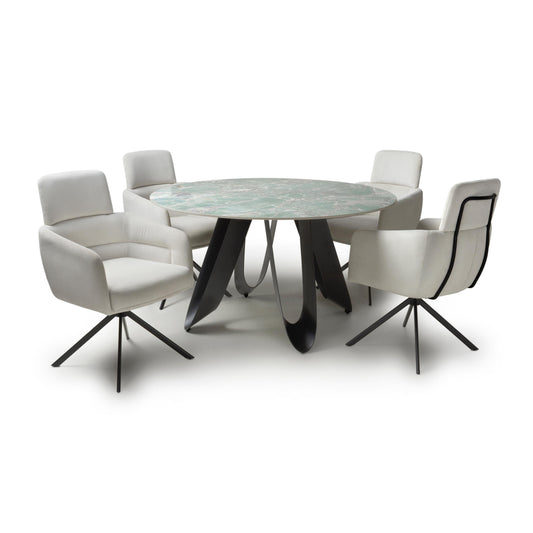 Osaka Round Green & 4 Polaris White Dining Set