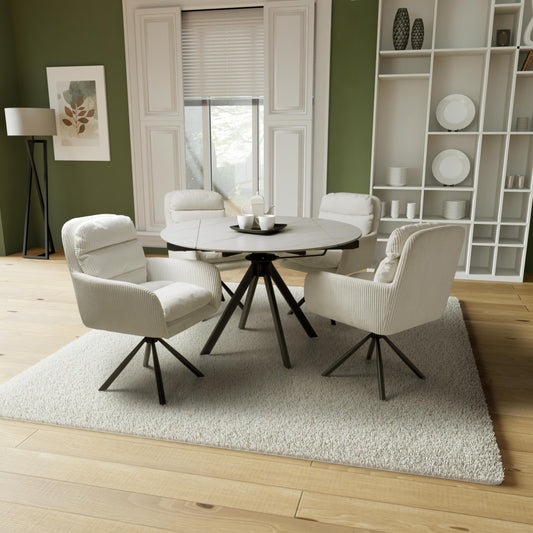 Rotana Round White & 4 Cassidy White Dining Set