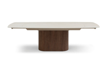 Ginevra Walnut & White Travertine Ceramic Extending Dining Table