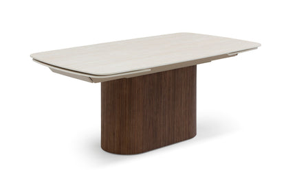 Ginevra Walnut & White Travertine Ceramic Extending Dining Table