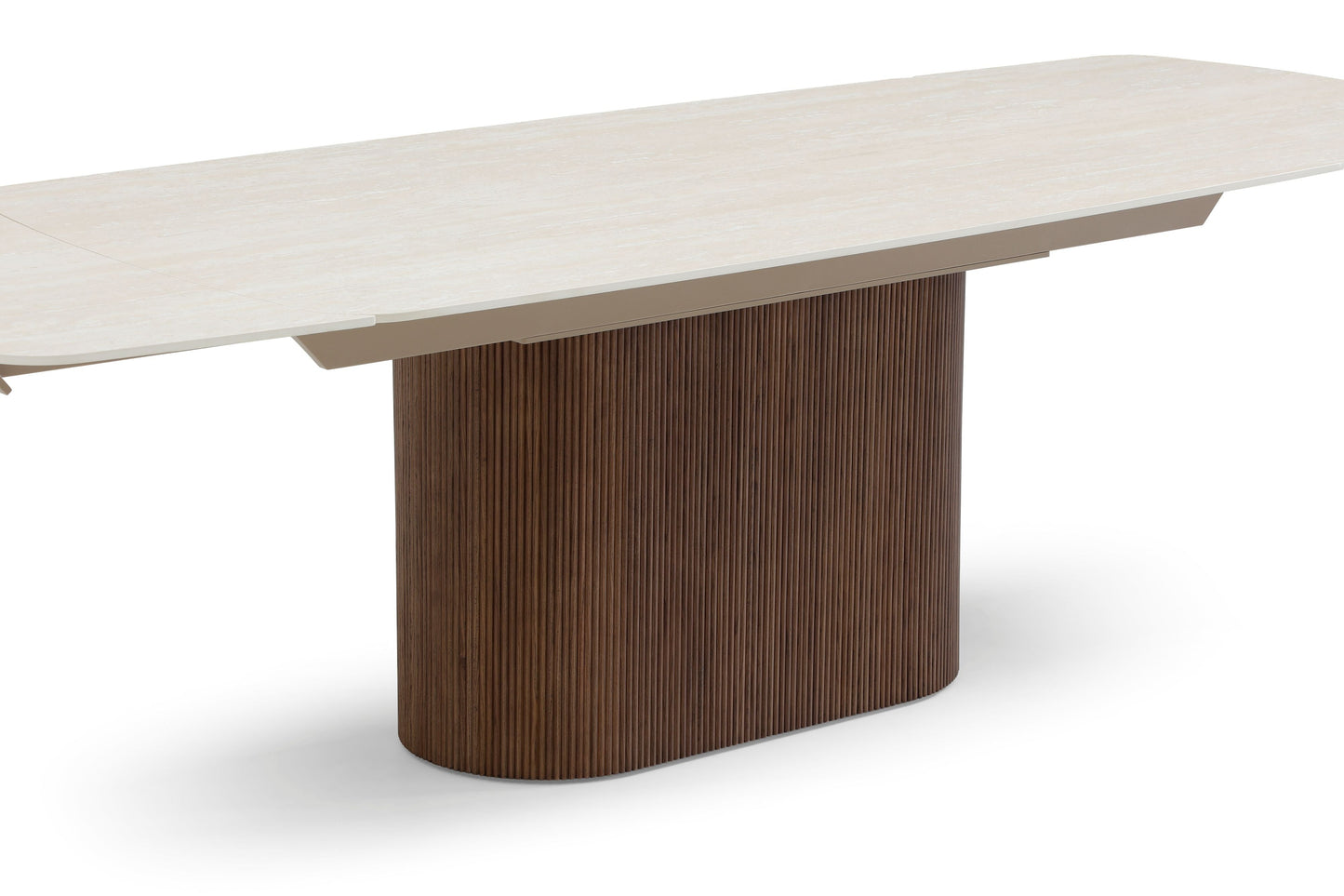 Ginevra Walnut & White Travertine Ceramic Extending Dining Table