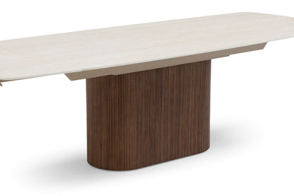Ginevra Walnut & White Travertine Ceramic Extending Dining Table