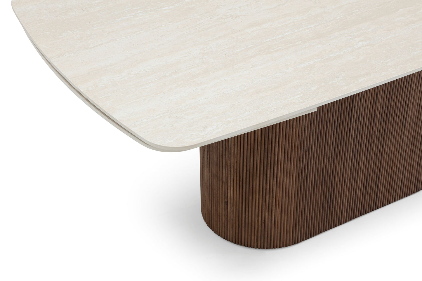 Ginevra Walnut & White Travertine Ceramic Extending Dining Table