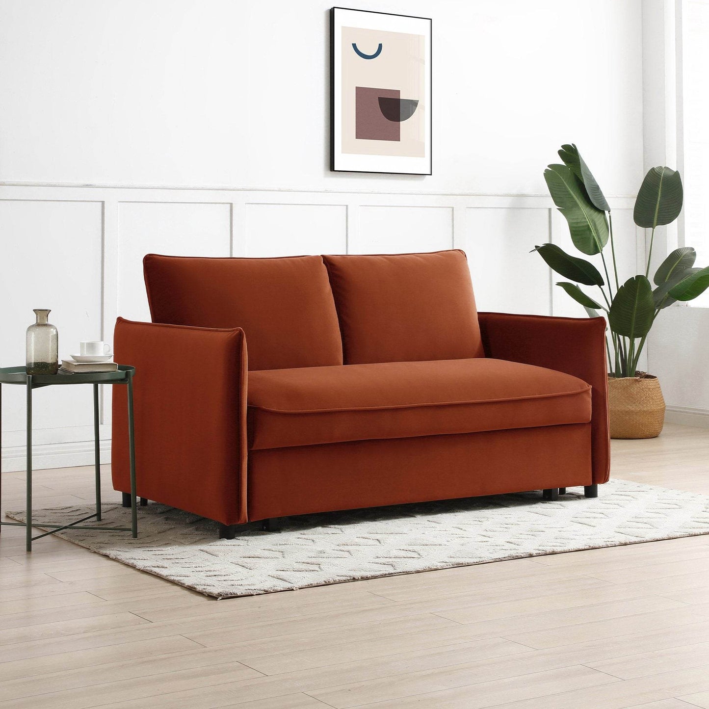 Luna Athena Burnt Orange Velvet Pop-up Modern Sofa Bed - Pak Tao