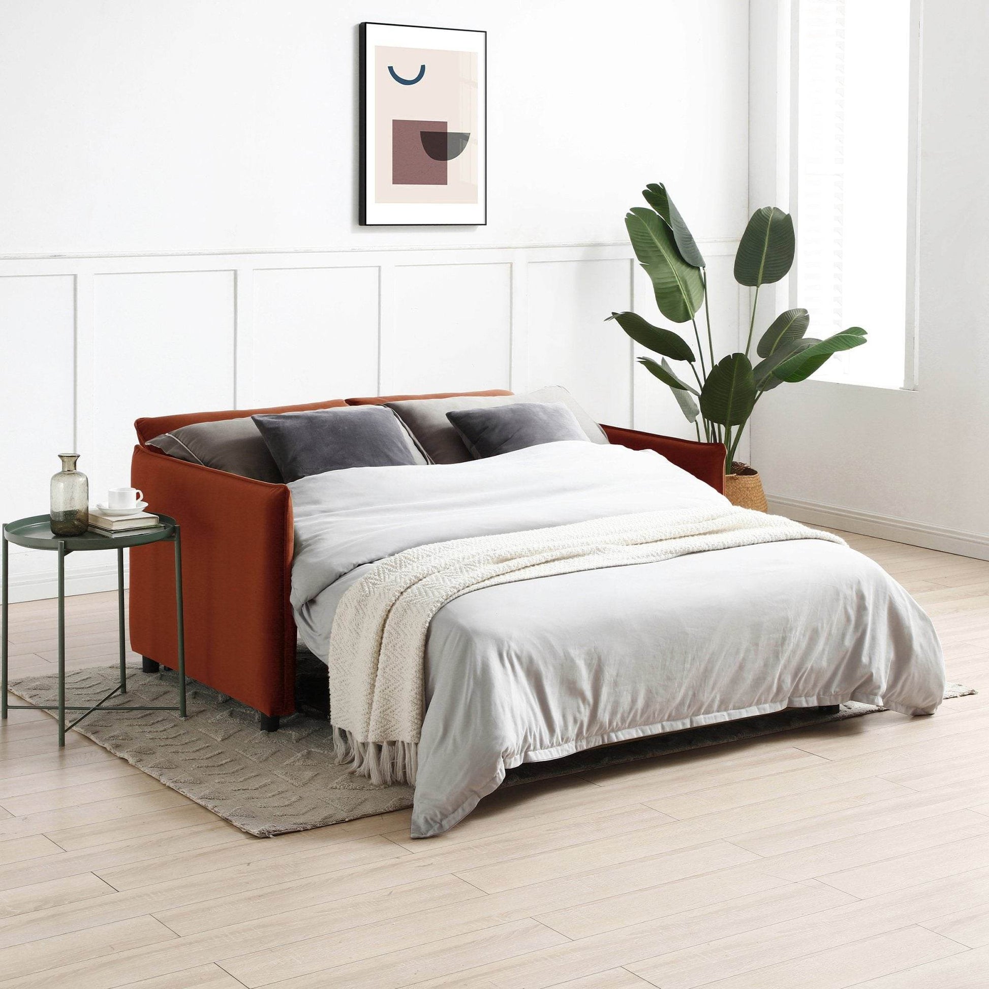 Luna Athena Burnt Orange Velvet Pop-up Modern Sofa Bed - Pak Tao