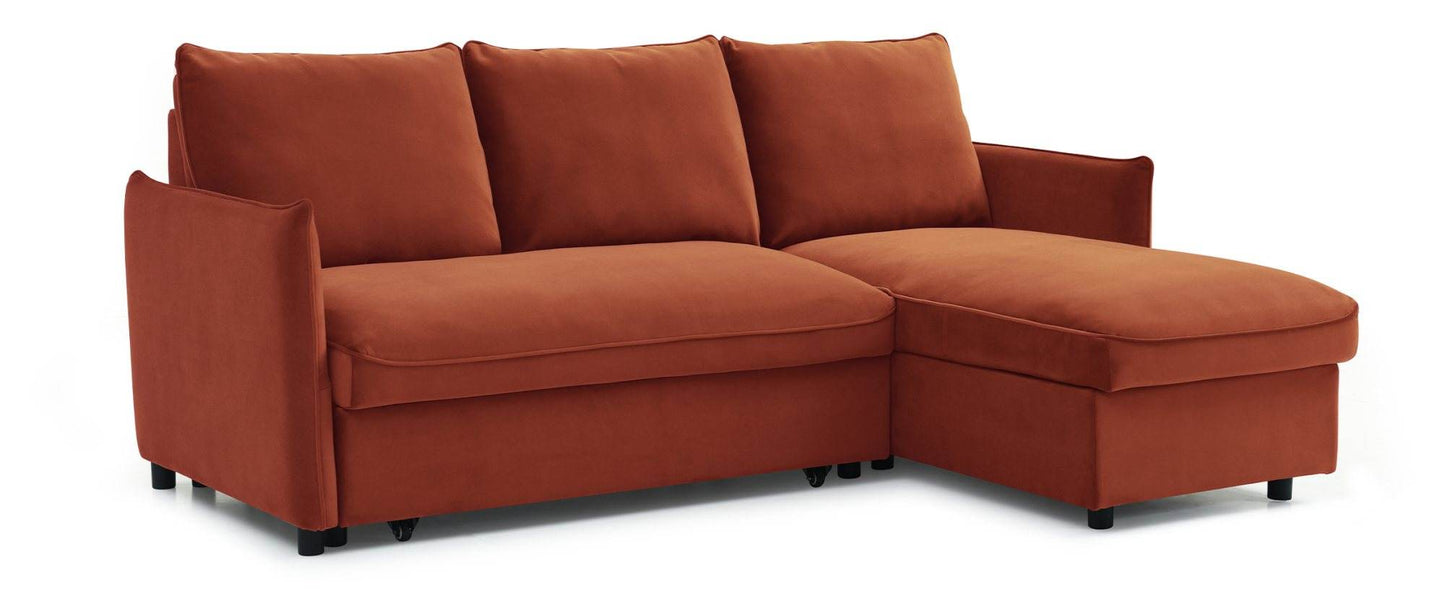Luna Athena Burnt Orange Velvet Reversible Corner Modern Sofa Bed - Pak Tao