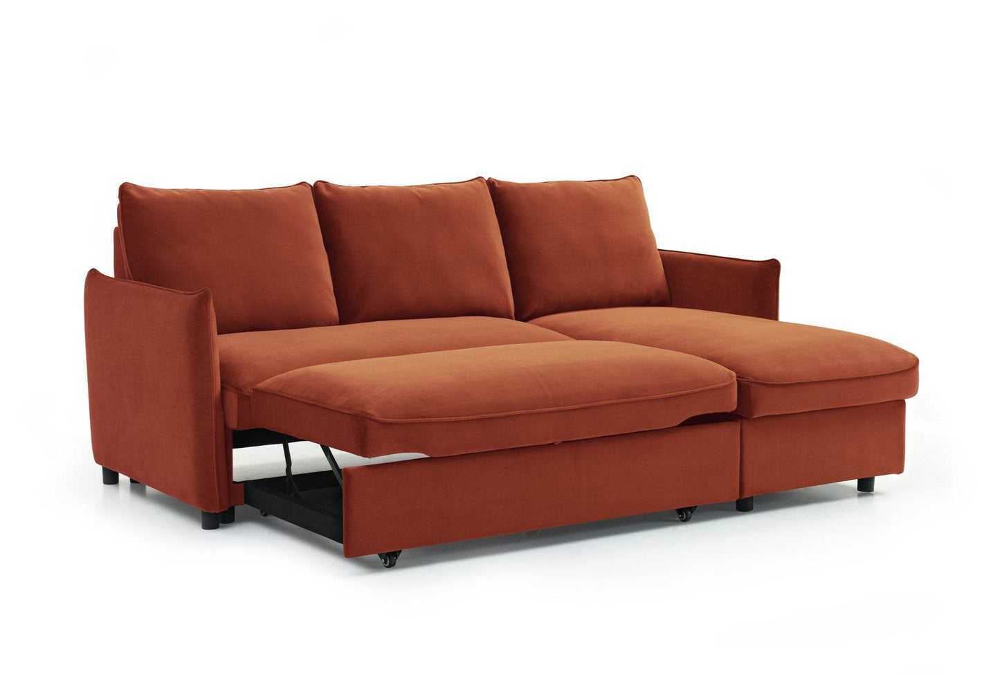 Luna Athena Burnt Orange Velvet Reversible Corner Modern Sofa Bed - Pak Tao