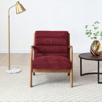 Inca Wine Chenille Walnut Modern Armchair