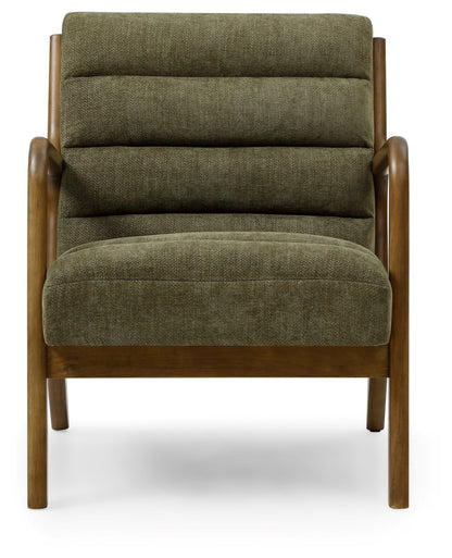 Inca Olive Chenille Walnut Modern Armchair