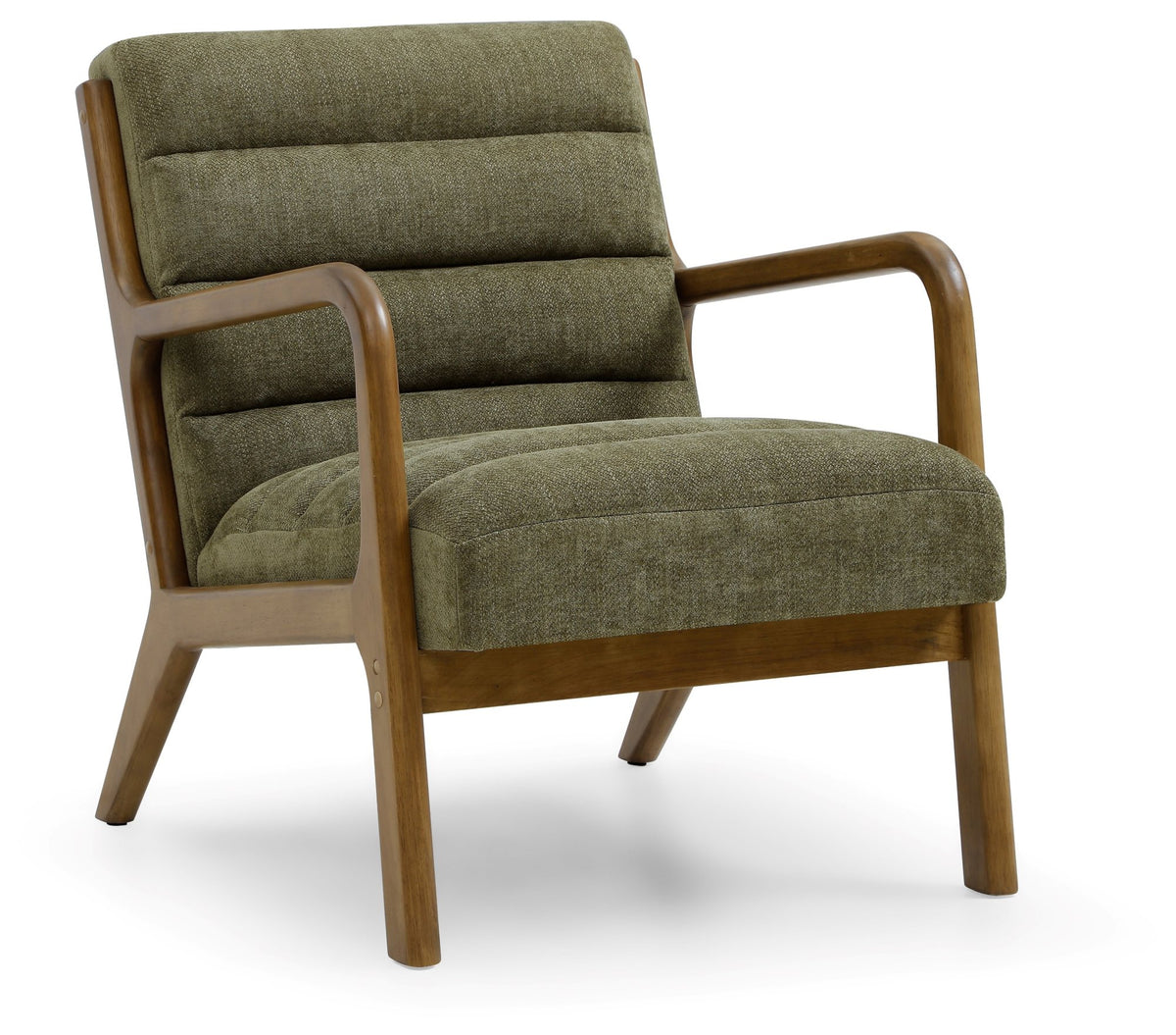 Inca Olive Chenille Walnut Modern Armchair