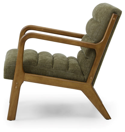 Inca Olive Chenille Walnut Modern Armchair