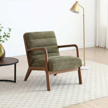 Inca Olive Chenille Walnut Modern Armchair