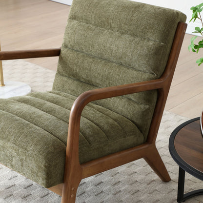 Inca Olive Chenille Walnut Modern Armchair