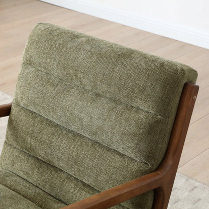 Inca Olive Chenille Walnut Modern Armchair