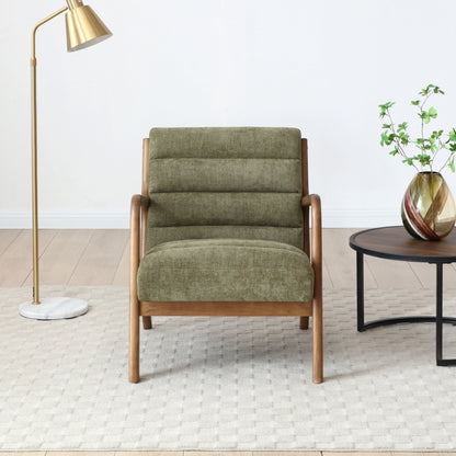 Inca Olive Chenille Walnut Modern Armchair