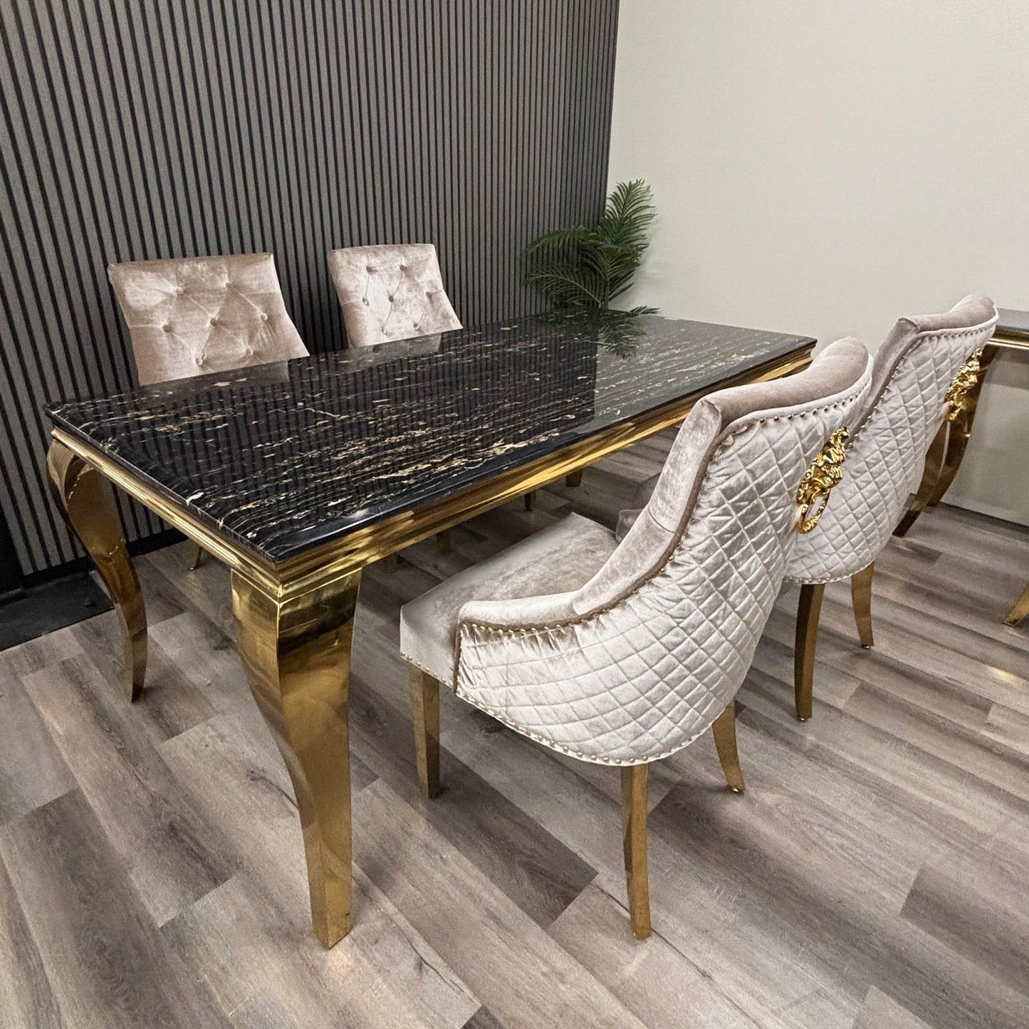 Louis Gold Marble Effect Dining Table Set - Pak Tao
