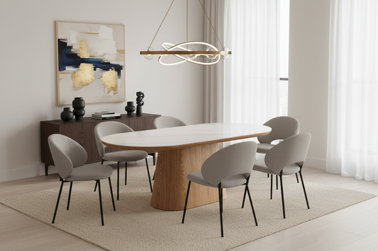 Bianca Beech & White Sintered Stone Oval 2m Dining Table