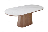 PRE- ORDER DELIVERY FROM SEP Bianca Walnut & White Marble Effect Sintered Stone Oval 2m Dining Table