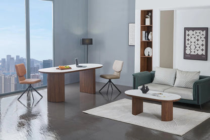 Mateo Walnut & White Sintered Stone Oval 2m Dining Table