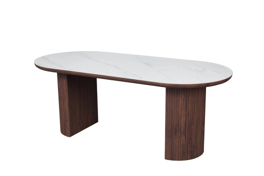 Mateo Walnut & White Sintered Stone Oval 2m Dining Table