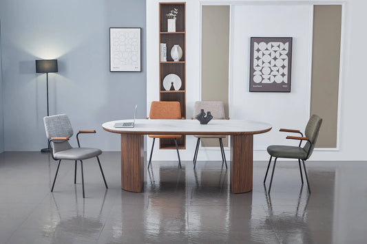 Mateo Walnut & White Sintered Stone Oval 2m Dining Table