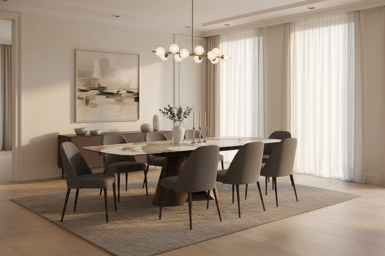 Feretti Matt White Pandora Italian Ceramic Extending Dining Table