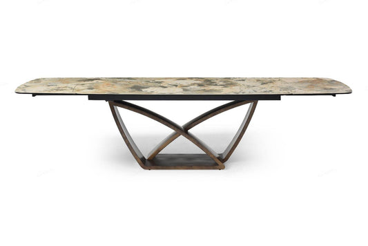 Lavish Matt Ivory & Emerald Vein Italian Ceramic Extending Dining Table - Pak Tao