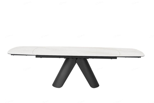 Opulento Matt White & Cosmic Grey Vein Ceramic Extending Dining Table - Pak Tao