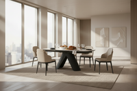 Opulento Matt White & Cosmic Grey Vein Ceramic Extending Dining Table