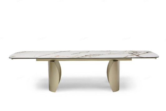 Palazzo Matt White & Earth Vein Italian Ceramic Extending Dining Table - Pak Tao