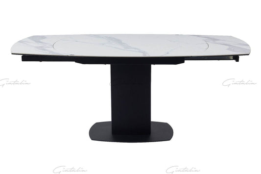 Ritz Swivel White / Grey Ceramic Marble Extending Dining Table - Pak Tao