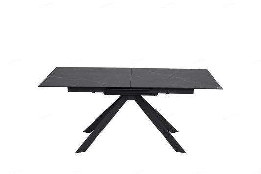 Rossa Matt Black & White Vein Ceramic Extending Dining Table - Pak Tao